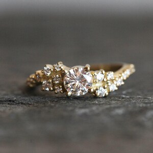 Diamond cluster ring, Moissanite engagement ring, Wave wedding ring, Unique gia bubbles ring image 8