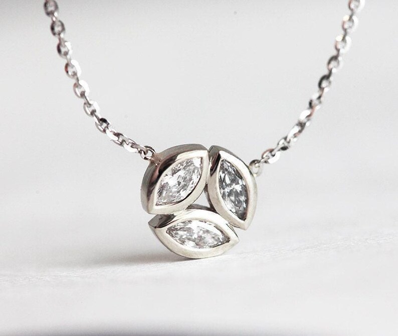 Unique Rose Gold Diamond Necklace, Solitaire Diamond Necklace, Mother Marquise Diamonds Necklace Jewelry, Mom Anniversary Gift Necklace image 4