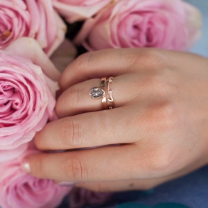 Salt and Pepper Diamond Ring, Rose Cut Pear Diamond Ring, Unique Diamond Engagement, Black, Gray Pear Diamond, 14k 18k rose yellow image 2