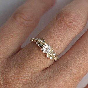 Diamond cluster ring, Moissanite engagement ring, Wave wedding ring, Unique gia bubbles ring image 2