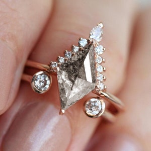 Tiny diamond ring, Double stone engagement ring, Open wedding band, April birthstone ring image 6