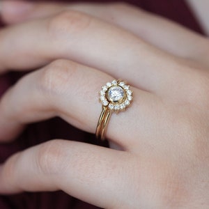 Half Carat Diamond Engagement Ring Set, Round 0.5ct Diamond Ring with Matching Curved Diamond Band image 8