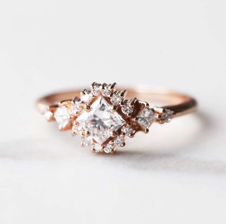 Cluster Diamond Engagement Ring Princess Diamond Cluster | Etsy