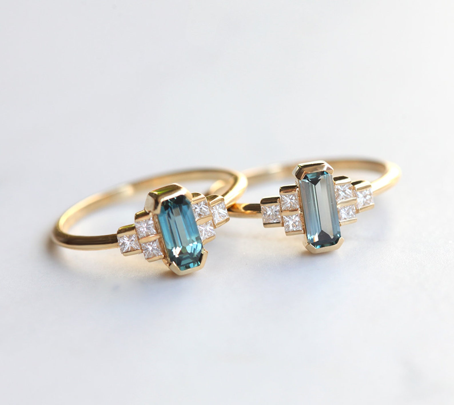Artdeco Sapphire Ring Teal Baguette Sapphire Ring Teal - Etsy