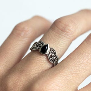 Black Spinel Ring, Gold Filigree Ring, Rose Gold Lace Ring, White Gold Engagement Ring, Non Diamond Ring, Vintage Ring, 14k Rose Gold image 2
