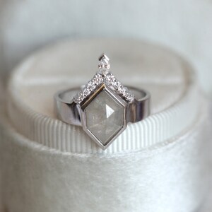 Hexagon Diamond Ring, Unique Diamond Engagement Ring with Geometric Grey Diamond, Solid Gold Diamond Ring with Wide Band image 3