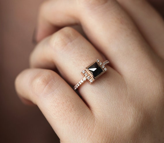 Princess Cut Natural Black Diamond Engagement Ring – Liori Diamonds