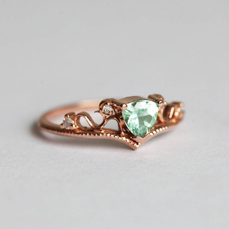Mint Tourmaline Engagement Ring Set Diamond Tourmaline Ring Etsy