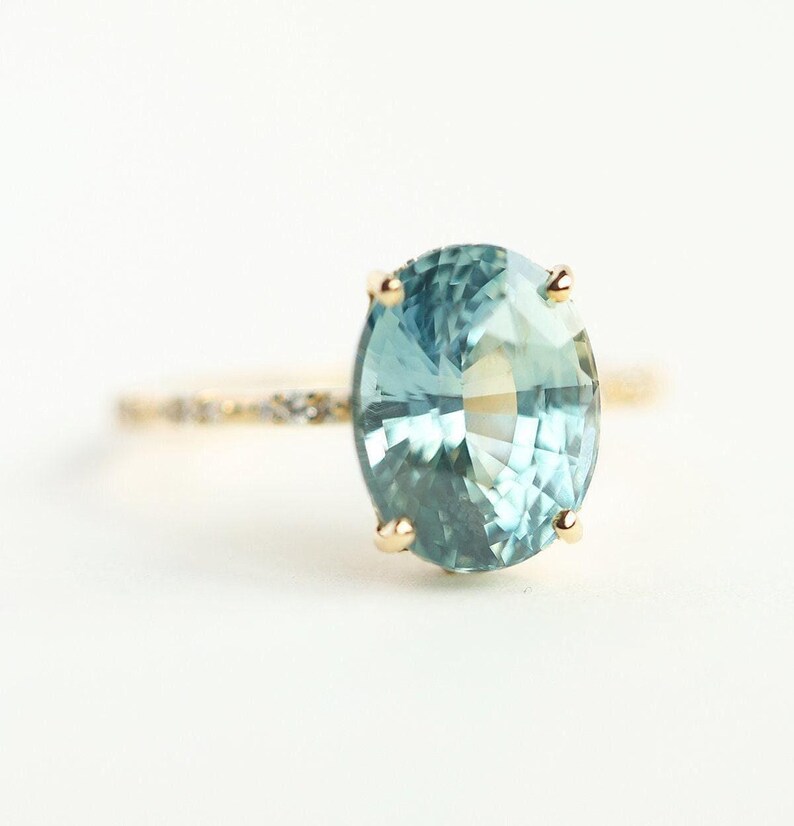 6ct Mint Sapphire Engagement Ring Light Blue Green Oval Sapphire 6ct Mint Sapphire Engagement Ring Light Blue Green Oval Sapphire