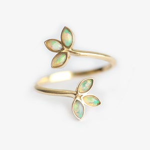 Opal Floral Ring, Marquise Leaf Wrap Ring, Twisted Open Anniversary Ring image 2