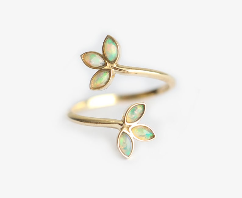 Opal Floral Ring, Marquise Leaf Wrap Ring, Twisted Open Anniversary Ring image 2