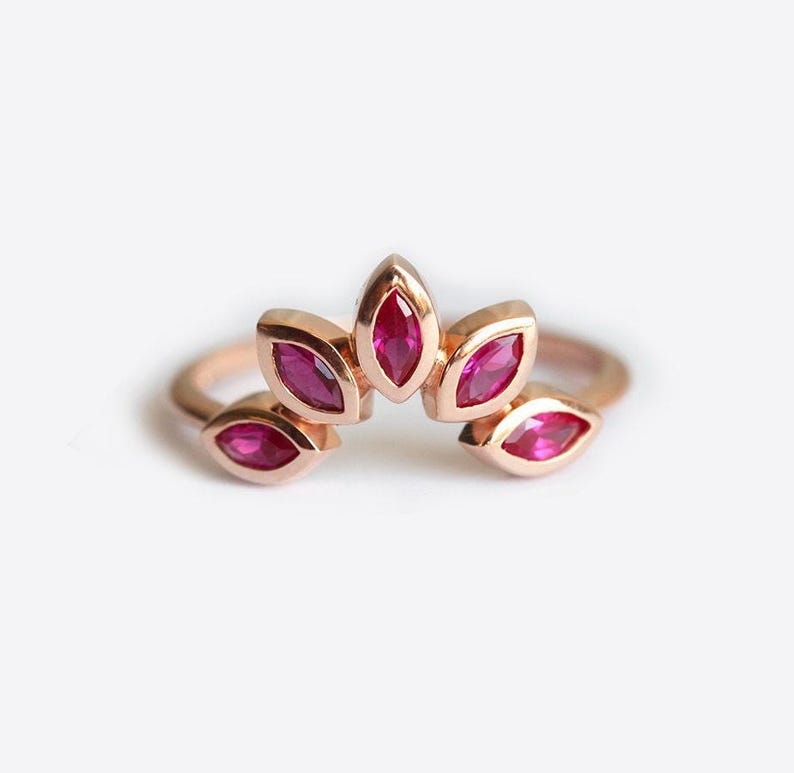 Ruby Wedding Ring, Matching Curved Ruby Band, Marquise Ruby Ring to Fit ...