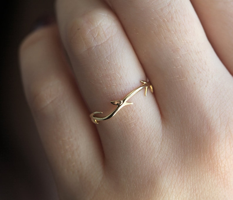 Delicate Twig Ring, Gold Floral Ring available in 14k 18k Gold and platinum image 7