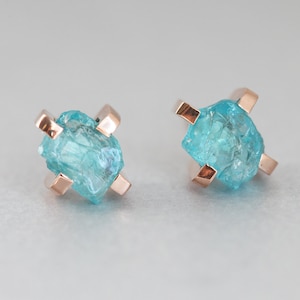 Raw Mint Apatite Studs, Simple Green Earrings, 14k Solid Gold image 6