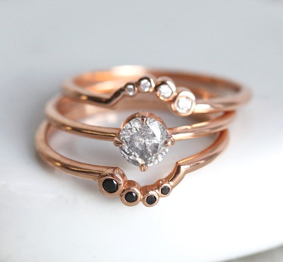 Salt and Pepper Diamond Engagement Ring Set Rose Gold Diamond | Etsy