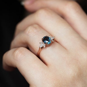 Oval Blue Sapphire Diamond Ring, Blue Sapphire Engagement Ring with Side Diamonds, Oval Cut Sapphire Ring image 10