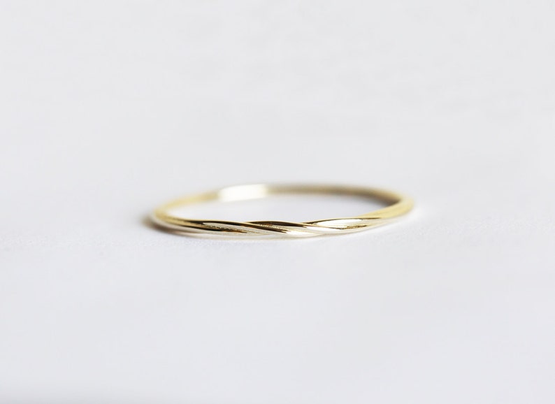 Thin wedding band, Twisted rope ring, Dainty mobius ring, Platinum stacking band, Delicate gold ring image 4