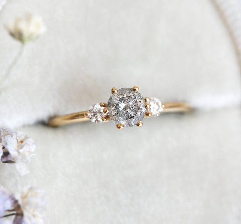 Salt Pepper Diamond Ring Grey Engagement Ring Galaxy Diamond Etsy