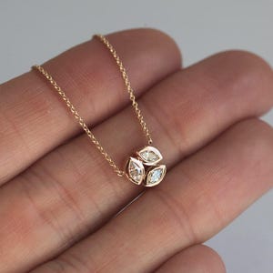 Unique Rose Gold Diamond Necklace, Solitaire Diamond Necklace, Mother Marquise Diamonds Necklace Jewelry, Mom Anniversary Gift Necklace image 2