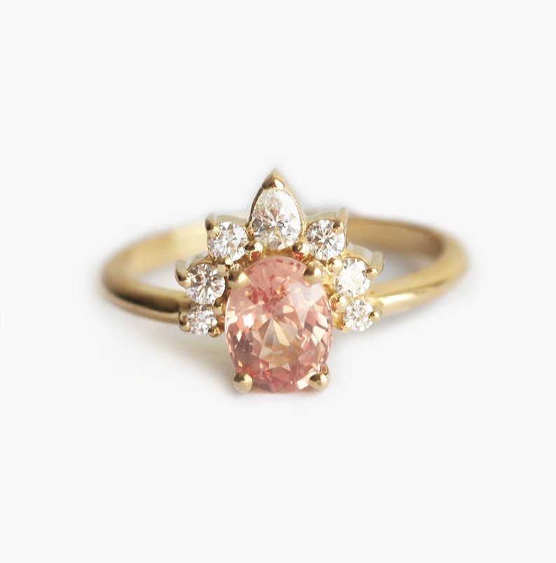 Oval Peach Sapphire Engagement Ring Pastel Sapphire Ring Etsy