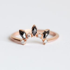 Diamond Crown Ring, Diamond Wedding Band, Diamond Wedding Ring, Black Diamond Band, Black Diamond Ring, Grey Diamond Ring, Grey Diamond band image 5