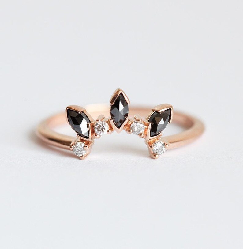 Diamond Crown Ring, Diamond Wedding Band, Diamond Wedding Ring, Black Diamond Band, Black Diamond Ring, Grey Diamond Ring, Grey Diamond band image 5
