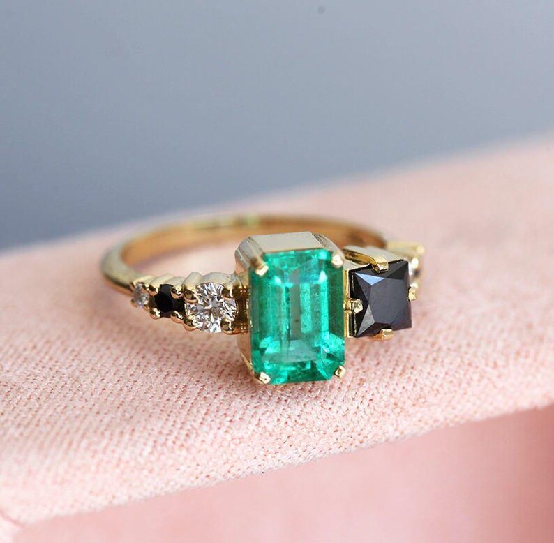 Large emerald diamond Ring, Emerald Cut Emerald Diamond Ring in Yellow Gold, 18k Yellow gold Diamond Ring, Emerald Engagement image 6