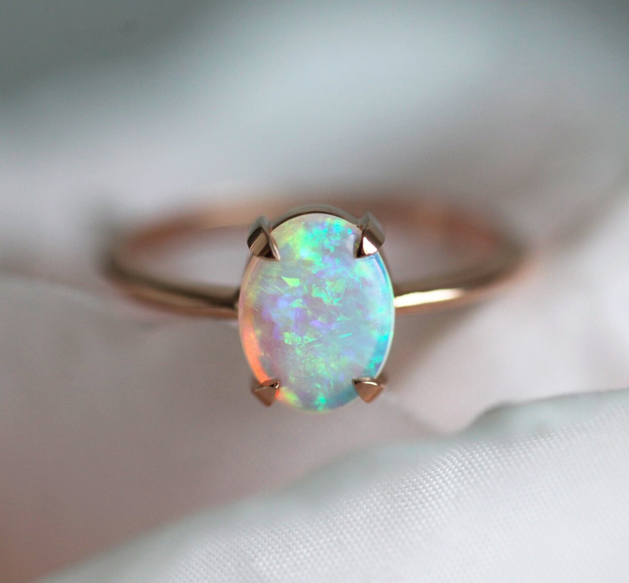 Solitaire Opal Engagement Ring Australian Opal Ring in Rose | Etsy