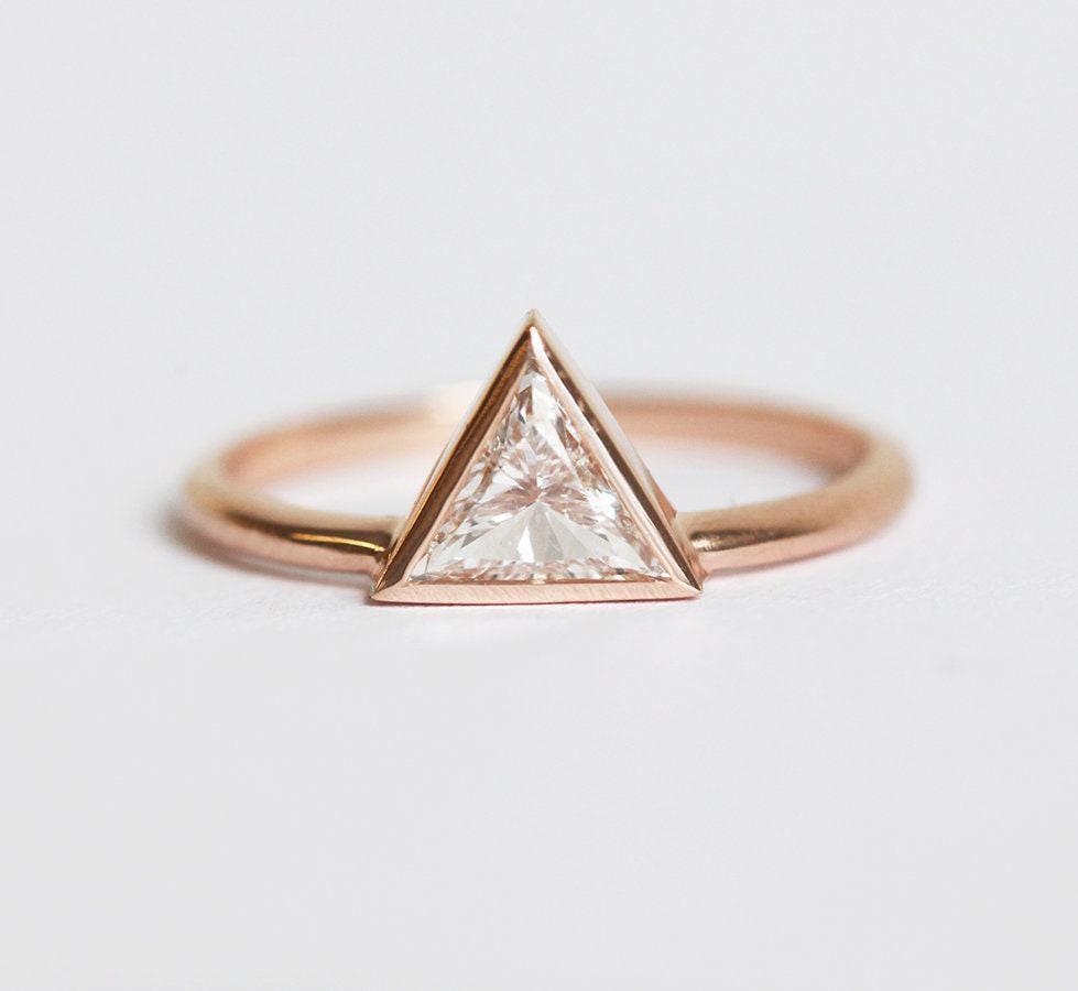 Triangle Dimond Triangle Diamond Ring, Triangle Engagement Ring in Rose Gold - Etsy