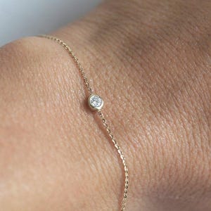 Diamond Solitaire Bracelet, Delicate Gold Bracelet, Delicate Diamond Bracelet, Gold Diamond Bracelet, 14k Solid Yellow Gold Bracelet, 18k