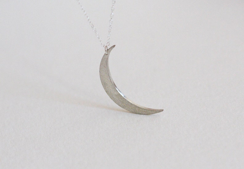 Moon necklace, Silver crescent necklace, Half moon necklace, Large charm boho necklace image 4