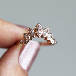 Morganite Wedding Band, Leaf Wedding Ring, Floral Matching Morganite Ring, Marquise Morganite Ring