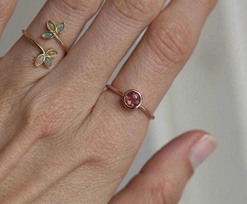 Anillo solitario de granate, anillo de compromiso color melocotón, banda de oro rosa de 14 k, anillo de oro rosa con gema rara, anillo de compromiso Malaya Garment de oro rosa de 18 k imagen 3