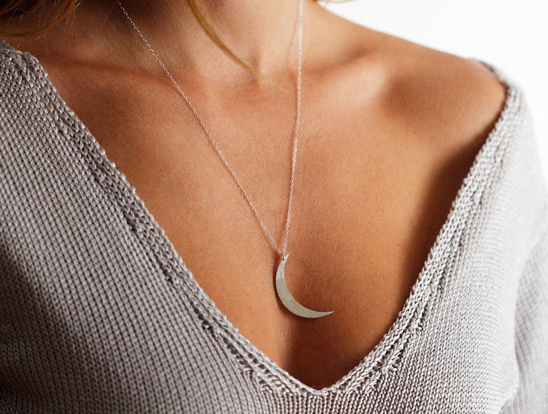 Moon necklace, Silver crescent necklace, Half moon necklace, Large charm boho necklace image 3