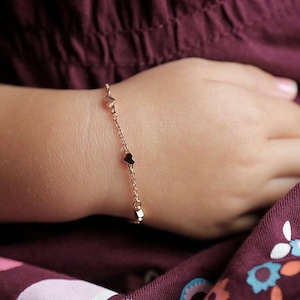 14k Solid Rose Gold Heart Bracelet, Baby Girl Rose Gold Chain Bracelet, 14k Heart Bracelets, Baptism Gift, Dainty Rose Gold Heart Bracelet,