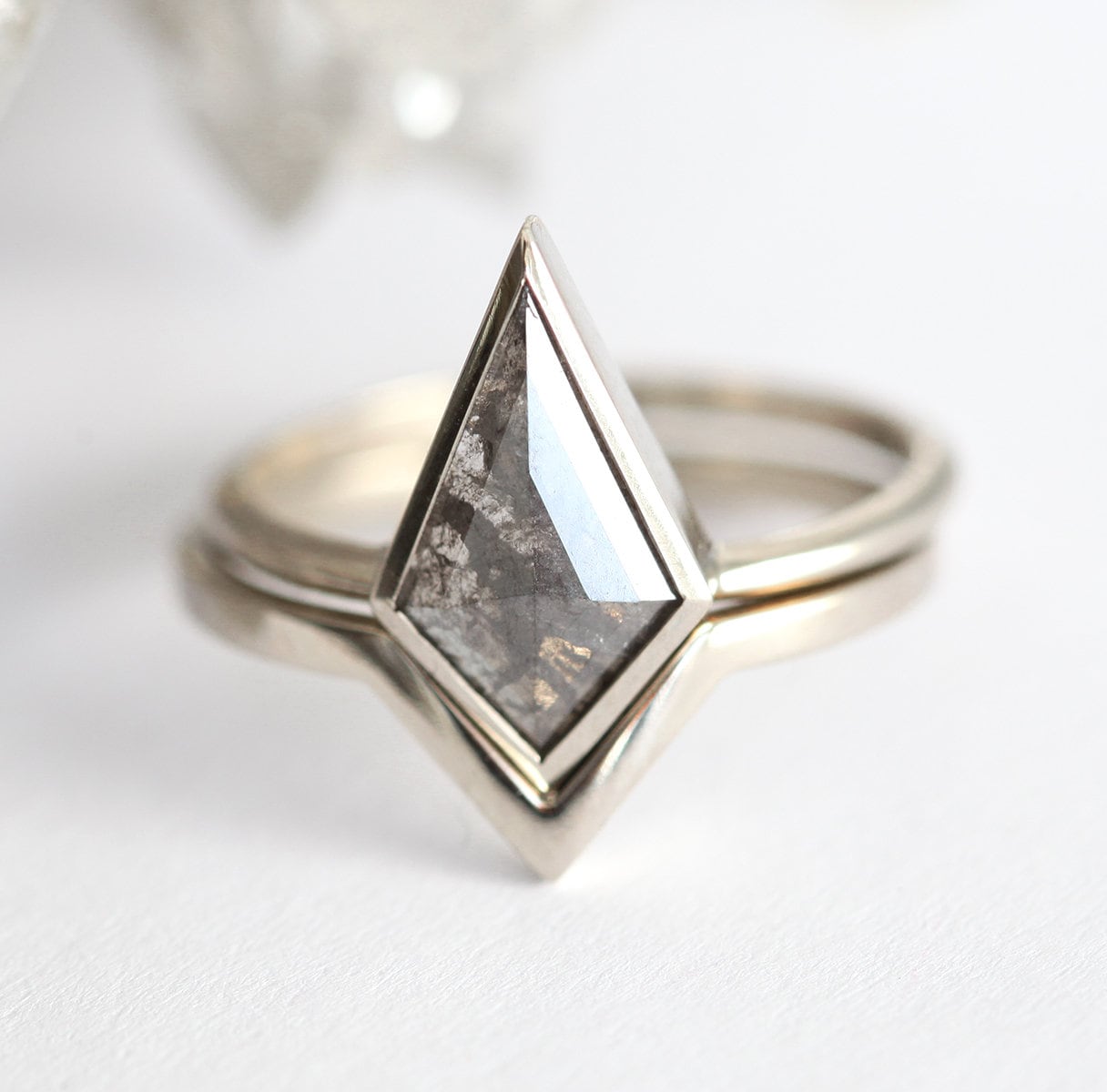 Salt & Pepper Diamond Ring Set Kite Cut Engagement Set Grey | Etsy 