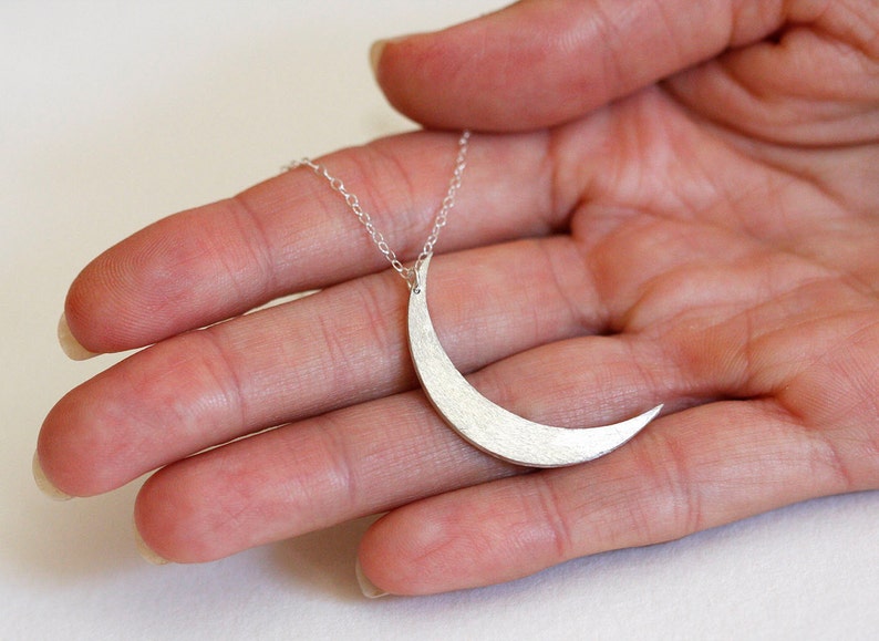 Moon necklace, Silver crescent necklace, Half moon necklace, Large charm boho necklace image 2