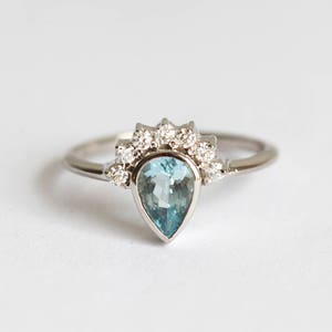 Halo Aquamarine Engagement Ring With V Diamond Band Blue - Etsy