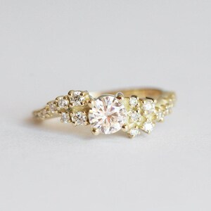 Diamond cluster ring, Moissanite engagement ring, Wave wedding ring, Unique gia bubbles ring image 10