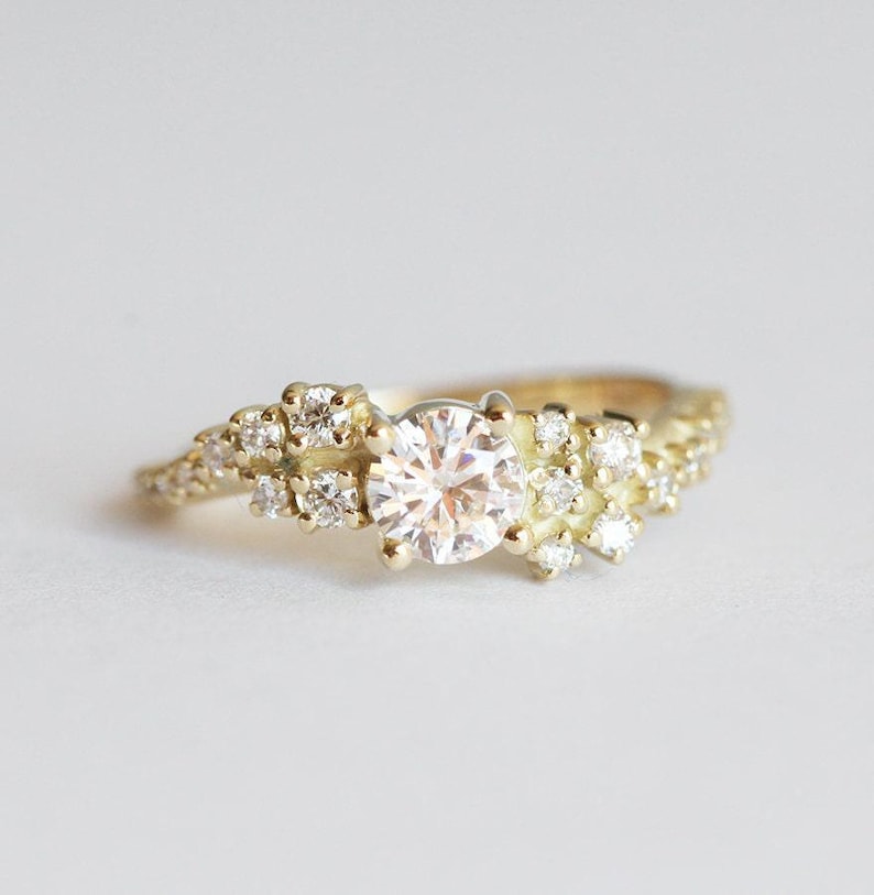 Diamond cluster ring, Moissanite engagement ring, Wave wedding ring, Unique gia bubbles ring image 10