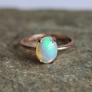 Solitaire Opal Engagement Ring Australian Opal Ring in Rose - Etsy