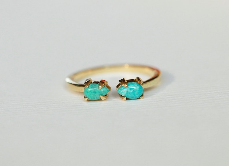 Open gold band Ring with Turquoise 14k December Birthstone Ring Green Turquoise Ring