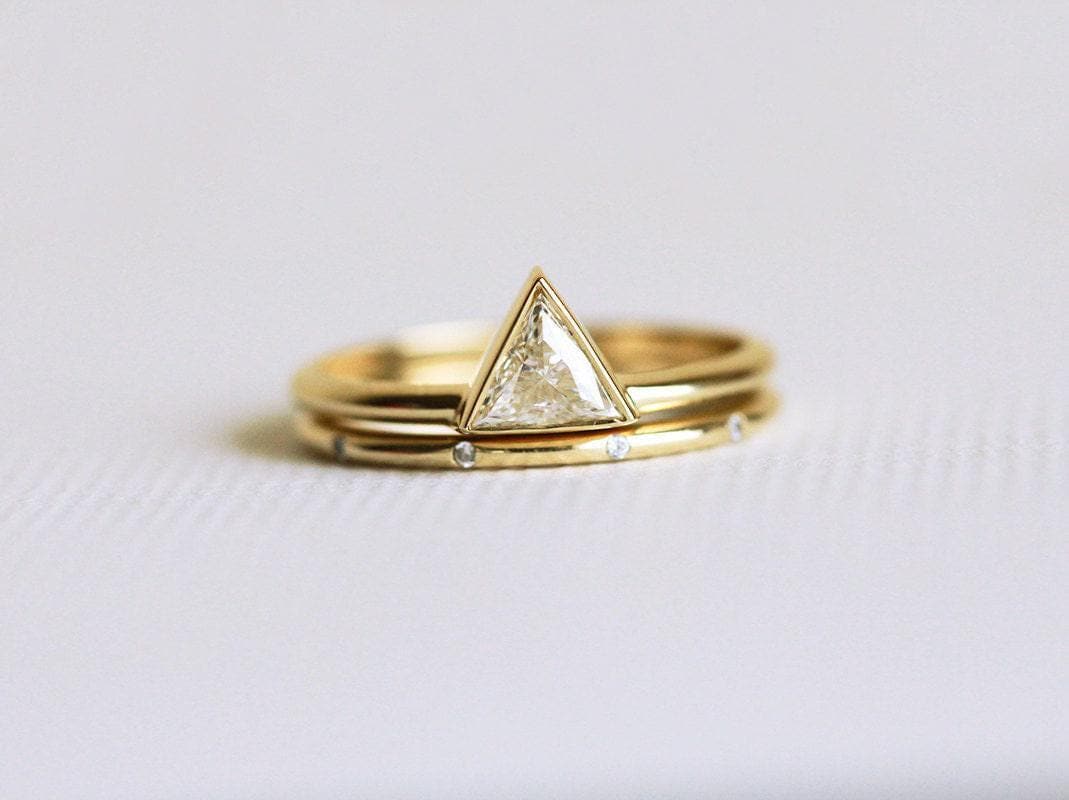 Triangle Dimond Modern Triangle Diamond Ring Set, Triangle Diamond Set With Eternity ...