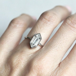 Moissanite Engagement Ring, Solitaire Moissanite Ring, Unique Moissanite Ring, Geometric Engagement Ring