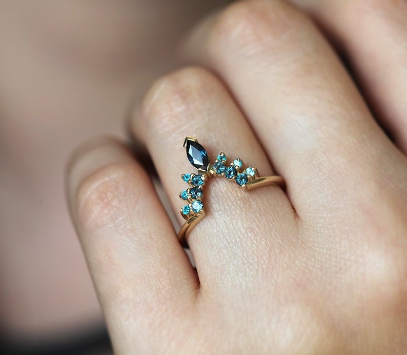 Unique Wedding Band Womens Teal Blue Sapphire Wedding Ring Etsy