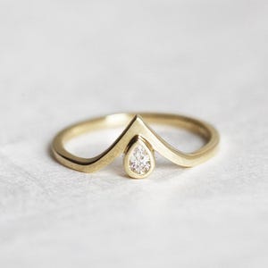 Pear engagement ring, Diamond ring, Small gemstone ring, Tiny v shaped wedding band image 9