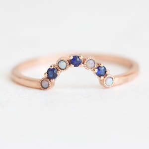 Sapphire Opal Ring, Opal and Sapphire ring, blue sapphire ring in rose gold band, stacking gold ring, birthstone ring, mom ring by minimalvs