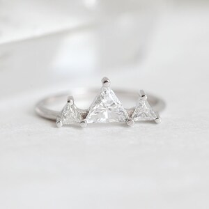 Unique Triangle Diamond Ring, Half Carat Diamond Mountain Ring with trillion diamonds, Three Stone Ring by Minimalvs image 2