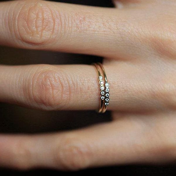 Diamond Wedding Band, Five Diamond Ring in Solid Gold