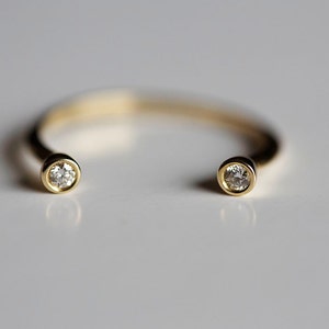 Tiny diamond ring, Double stone engagement ring, Open wedding band, April birthstone ring image 4